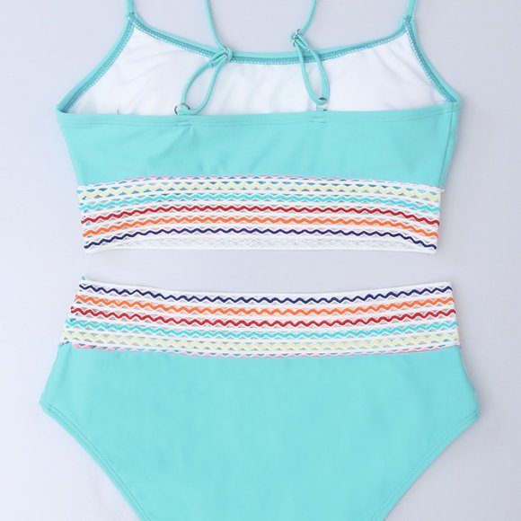 Cali Chic Women's Swimsuit Celebrity Sky Blue Striped Patchwork High Waist - Picture 6 of 10
